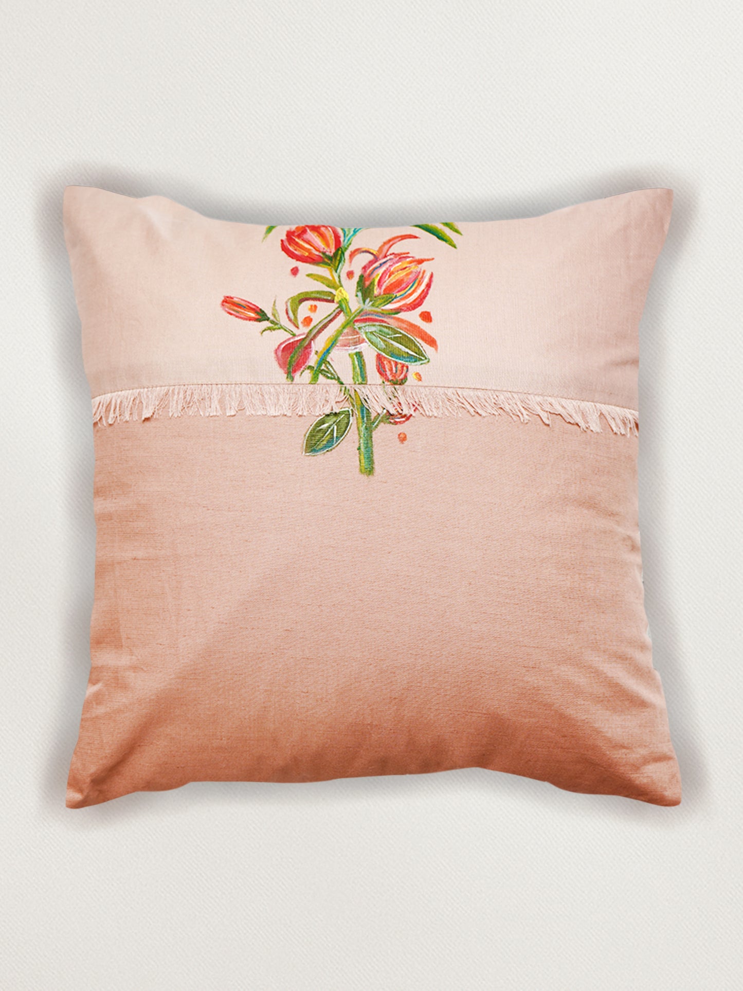 Multicolor Linen Cushion Cover- Patchwork with Frayed Edges |16x16 inches,set of 1