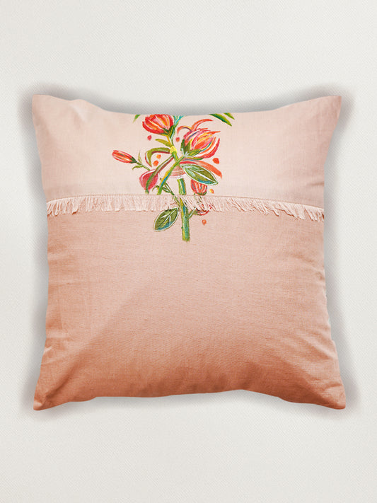 Multicolor Linen Cushion Cover- Patchwork with Frayed Edges |16x16 inches,set of 1
