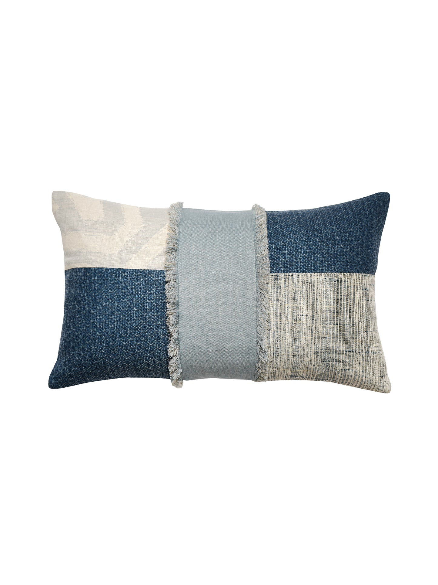 Polyester Blend Cushion Cover – Multi-Color, Patchwork with Frayed Detailing 12x22 inch Set of 1