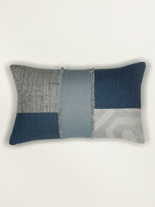 Polyester Blend Cushion Cover – Multi-Color, Patchwork with Frayed Detailing 12x22 inch Set of 1