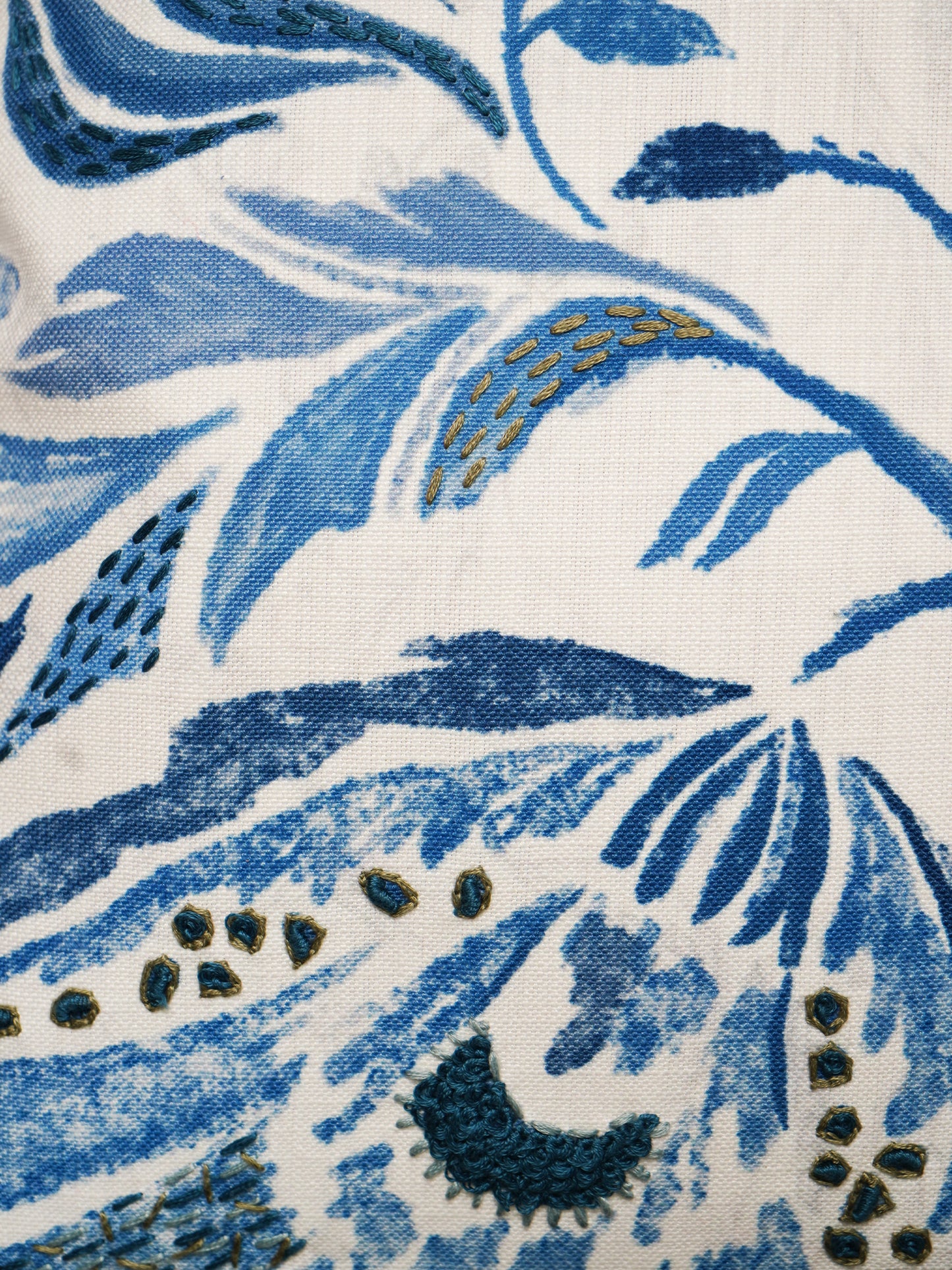 Polyester Blend Cushion Cover- Digital and Hand Embroidered|Blue|16x16 inch,set of 1