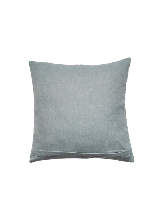 Polyester Blend Cushion Cover- Digital and Hand Embroidered|Blue|16x16 inch,set of 1