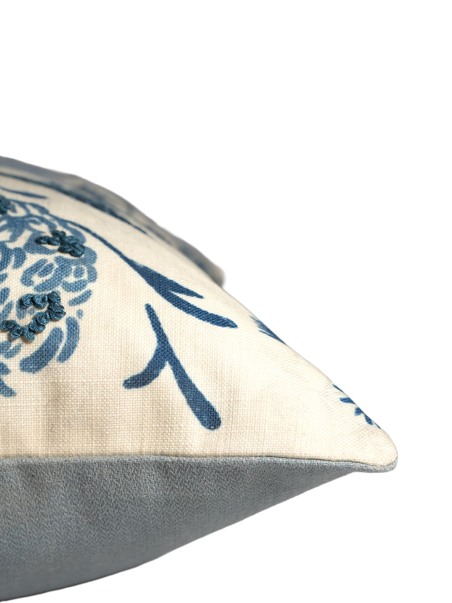 Polyester Blend Cushion Cover- Digital and Hand Embroidered|Blue|16x16 inch,set of 1