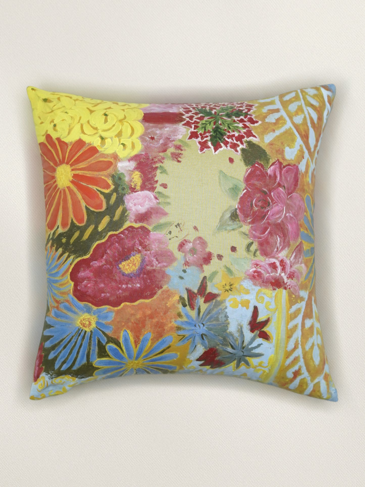 Linen Green Cushion Cover – 16x16 hand painted inch Set of 1