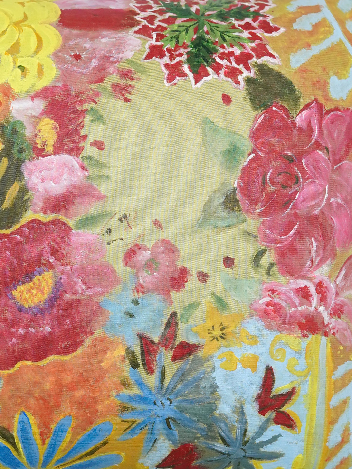 Linen Green Cushion Cover – 16x16 hand painted inch Set of 1