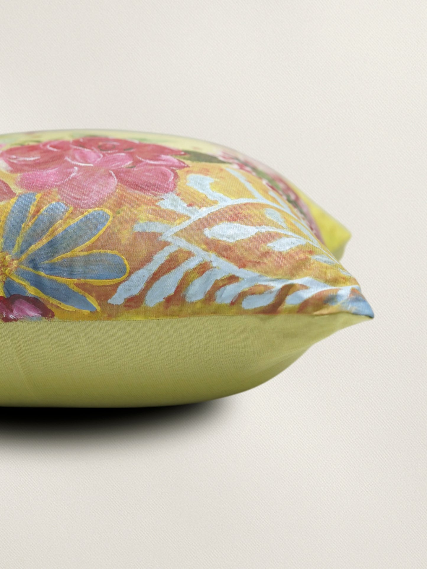 Linen Green Cushion Cover – 16x16 hand painted inch Set of 1