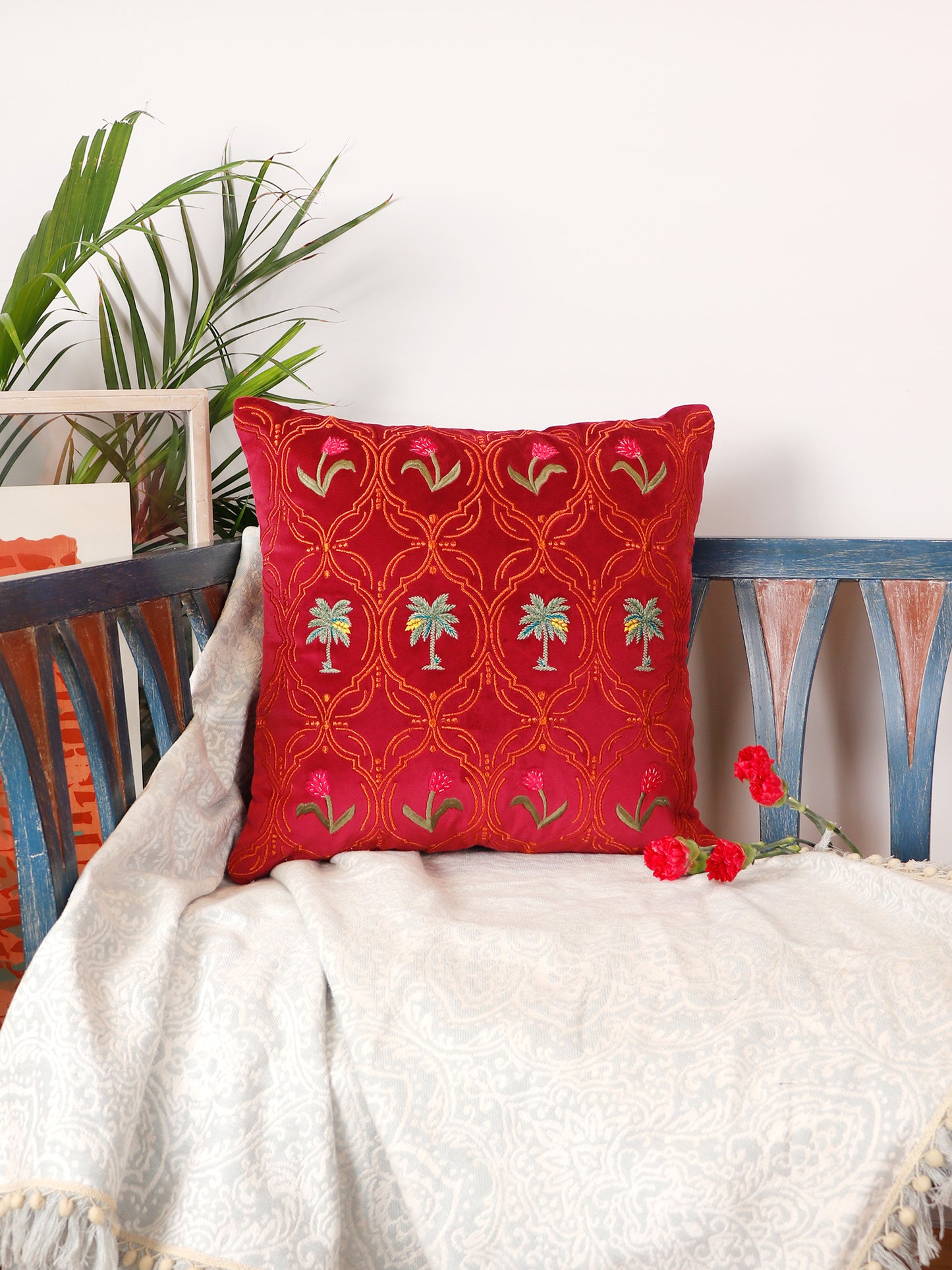 Pichwai Collection of Hand Embroidered Cushion Covers | Multicolor, Velvet 16 inches X 16 inches, 18 inches X 18 inches (Set of 2)