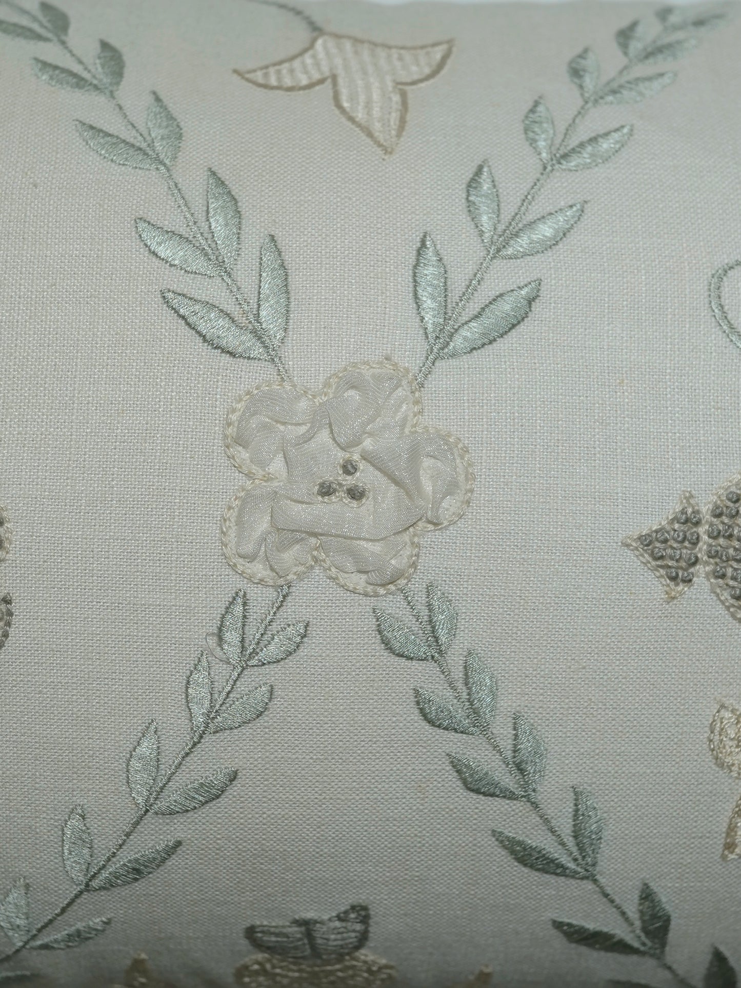 Floral Embroidered Cushion Cover 12 Inch x 22 Inch | Off White
