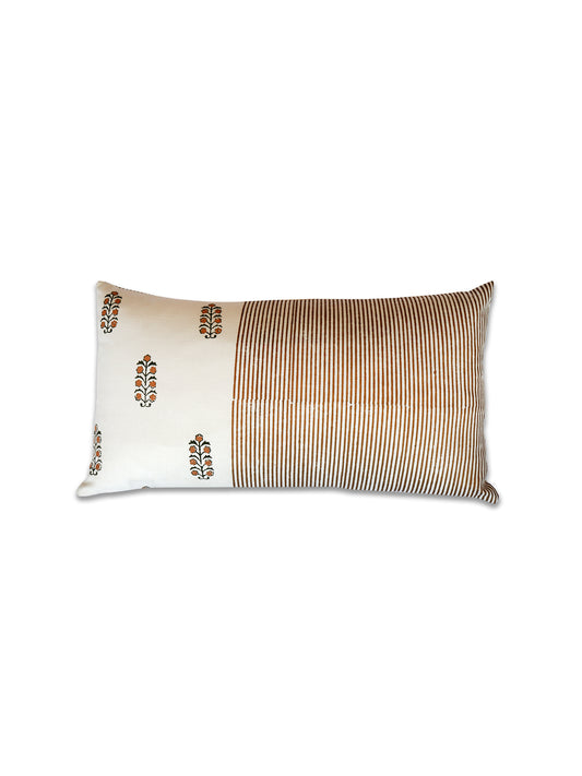 Block Printed Cushion Cover | Stripes with Butti Cotton 12 x 22 inches