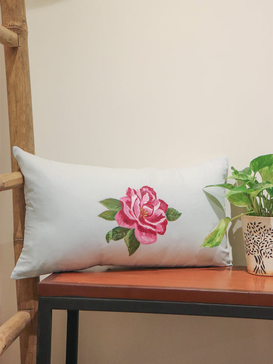 Linen Light Blue Cushion Cover- Hand Painted, 12x22 inches, Set of 1
