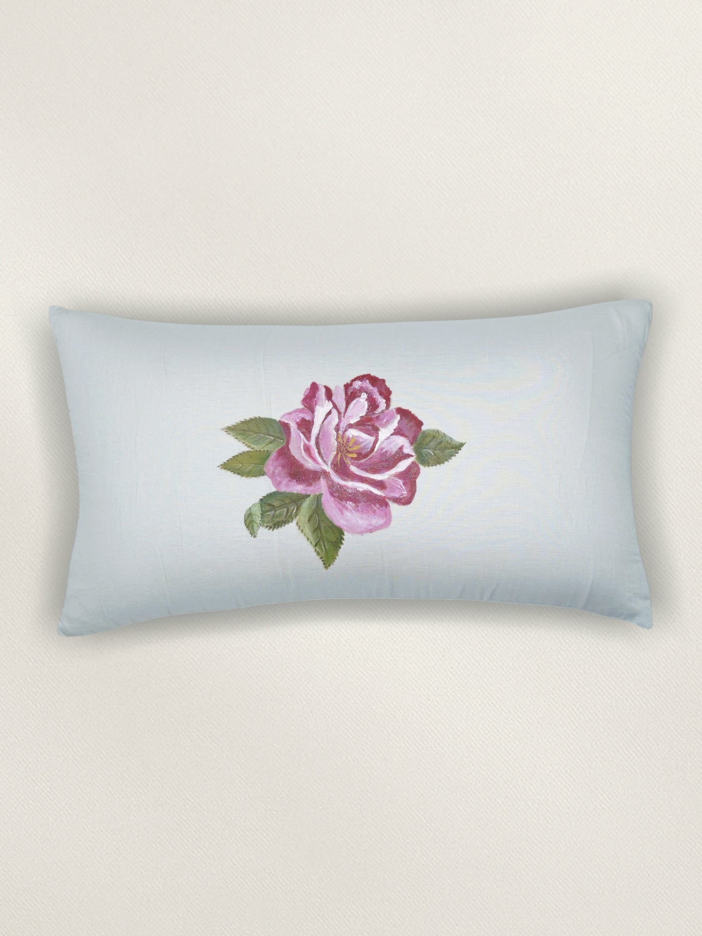 Linen Light Blue Cushion Cover- Hand Painted, 12x22 inches, Set of 1