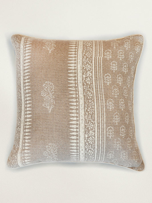 Block Print Cushion Cover with Piping | Cotton | Brown | 16 Inch x 16 Inch | Decorative Throw Pillow | Sofa
