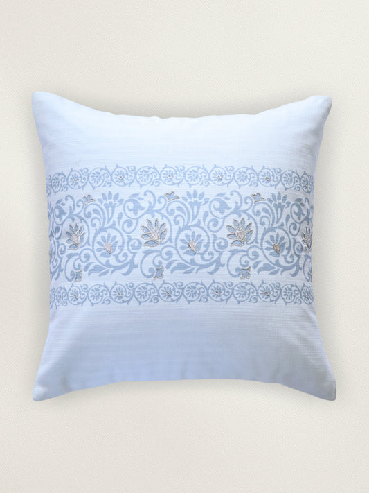 Polyester Blend Cushion Cover - Off White with Digital & Hand Work and Lace, 16x16 inches, Set of 1