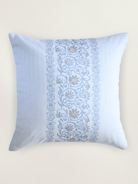 Polyester Blend Cushion Cover - Off White with Digital & Hand Work and Lace, 16x16 inches, Set of 1