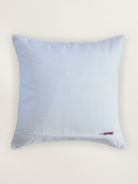Polyester Blend Cushion Cover - Off White with Digital & Hand Work and Lace, 16x16 inches, Set of 1