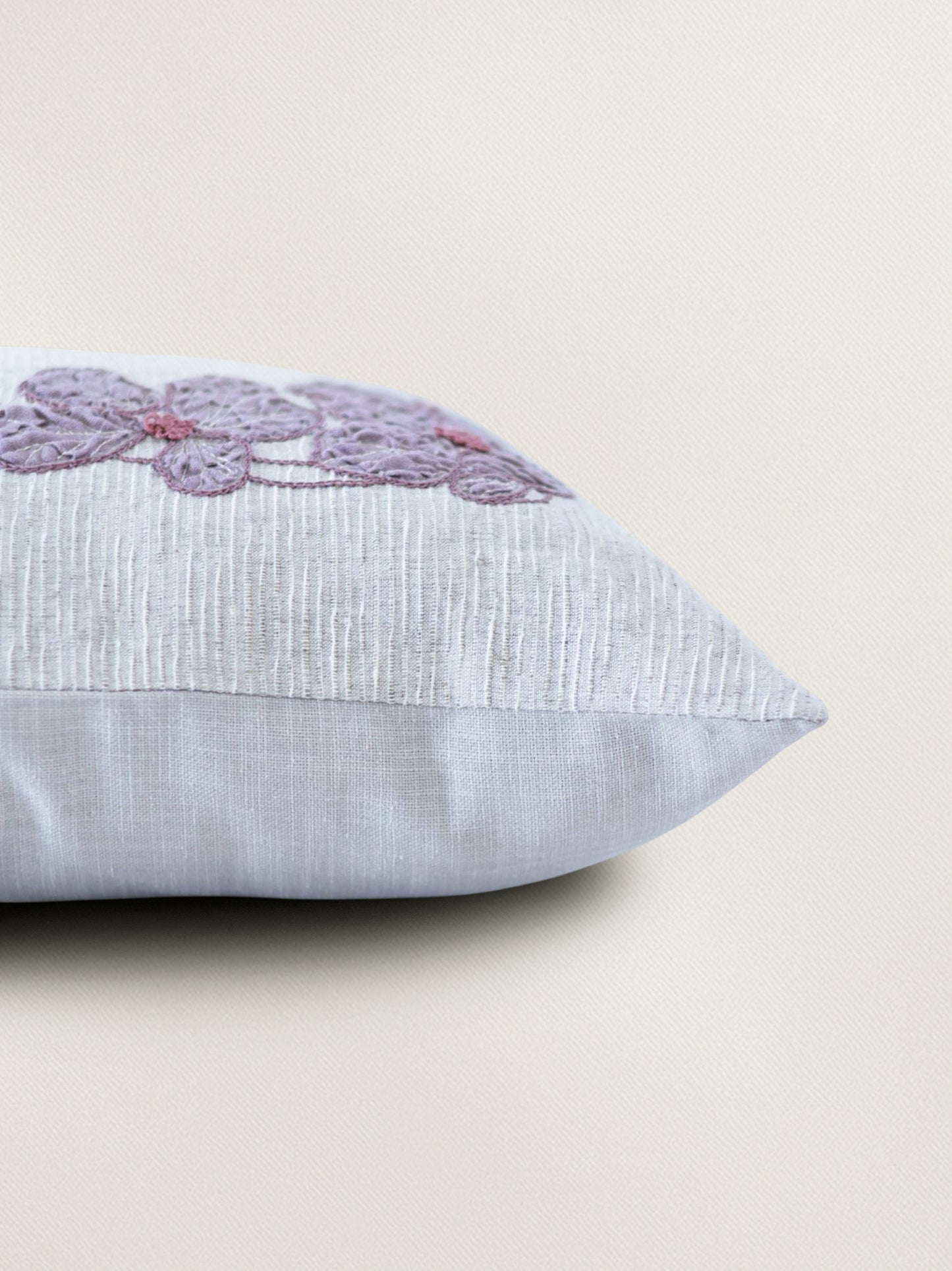 Floral Applique Cushion Cover | 16 Inch x 16 Inch | Beige