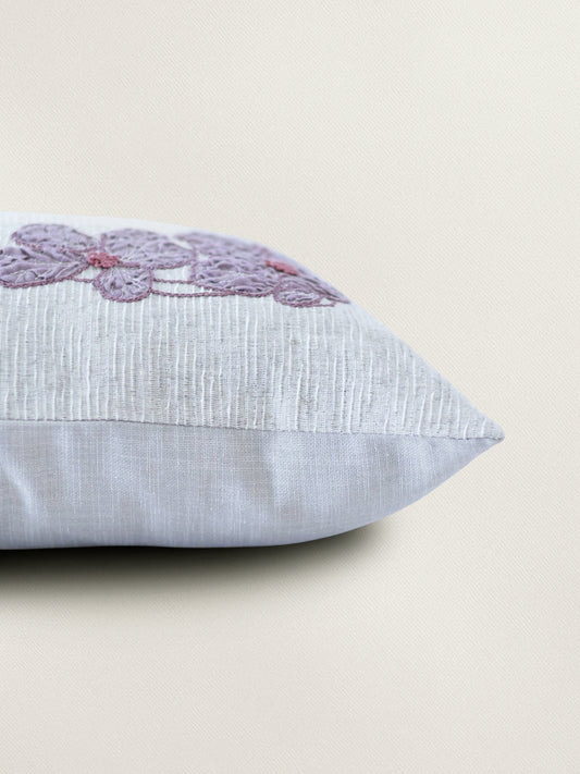 Floral Applique Cushion Cover | 16 Inch x 16 Inch | Beige