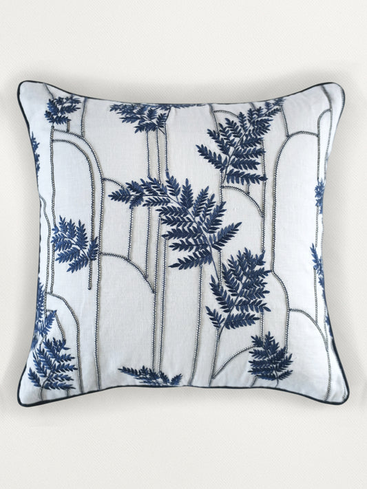 Embroidered Cushion Cover 16 Inch x 16 Inch | Blue | Linen