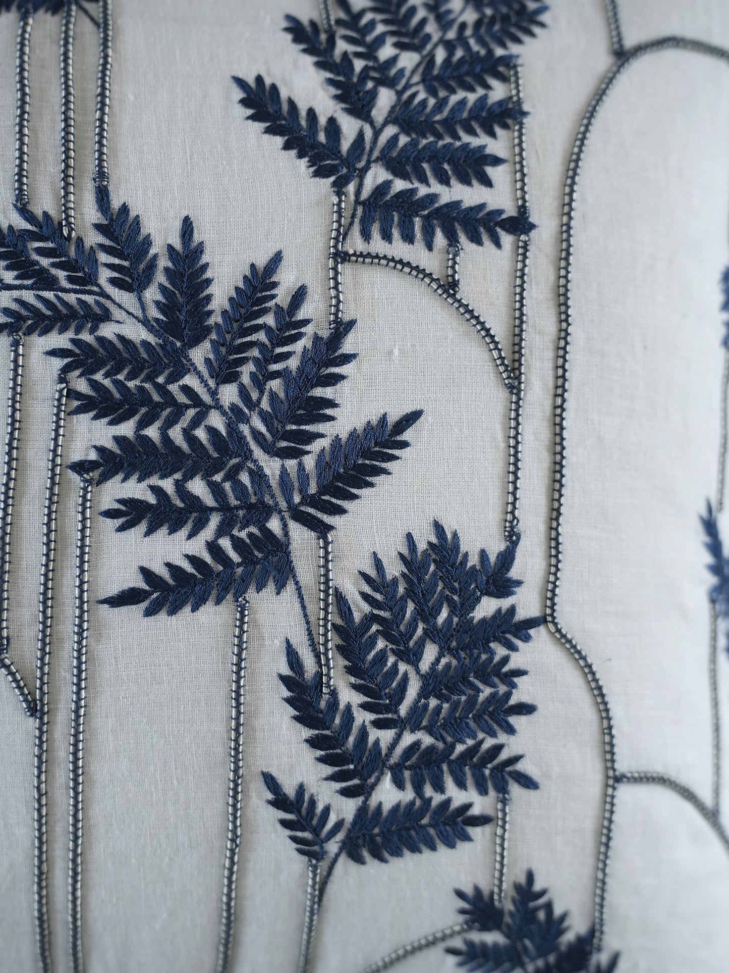 Embroidered Cushion Cover 16 Inch x 16 Inch | Blue | Linen