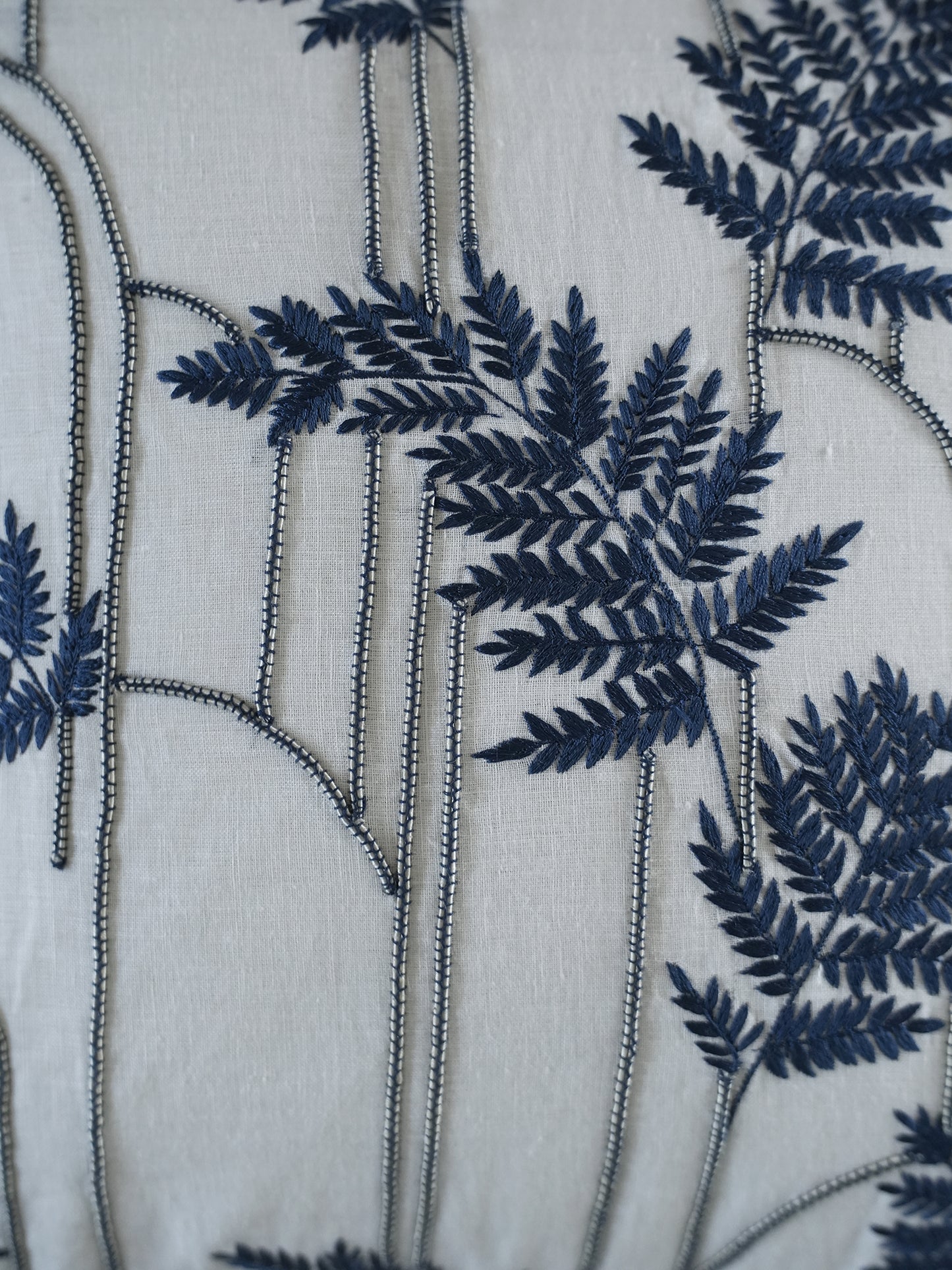 Embroidered Cushion Cover 16 Inch x 16 Inch | Blue | Linen