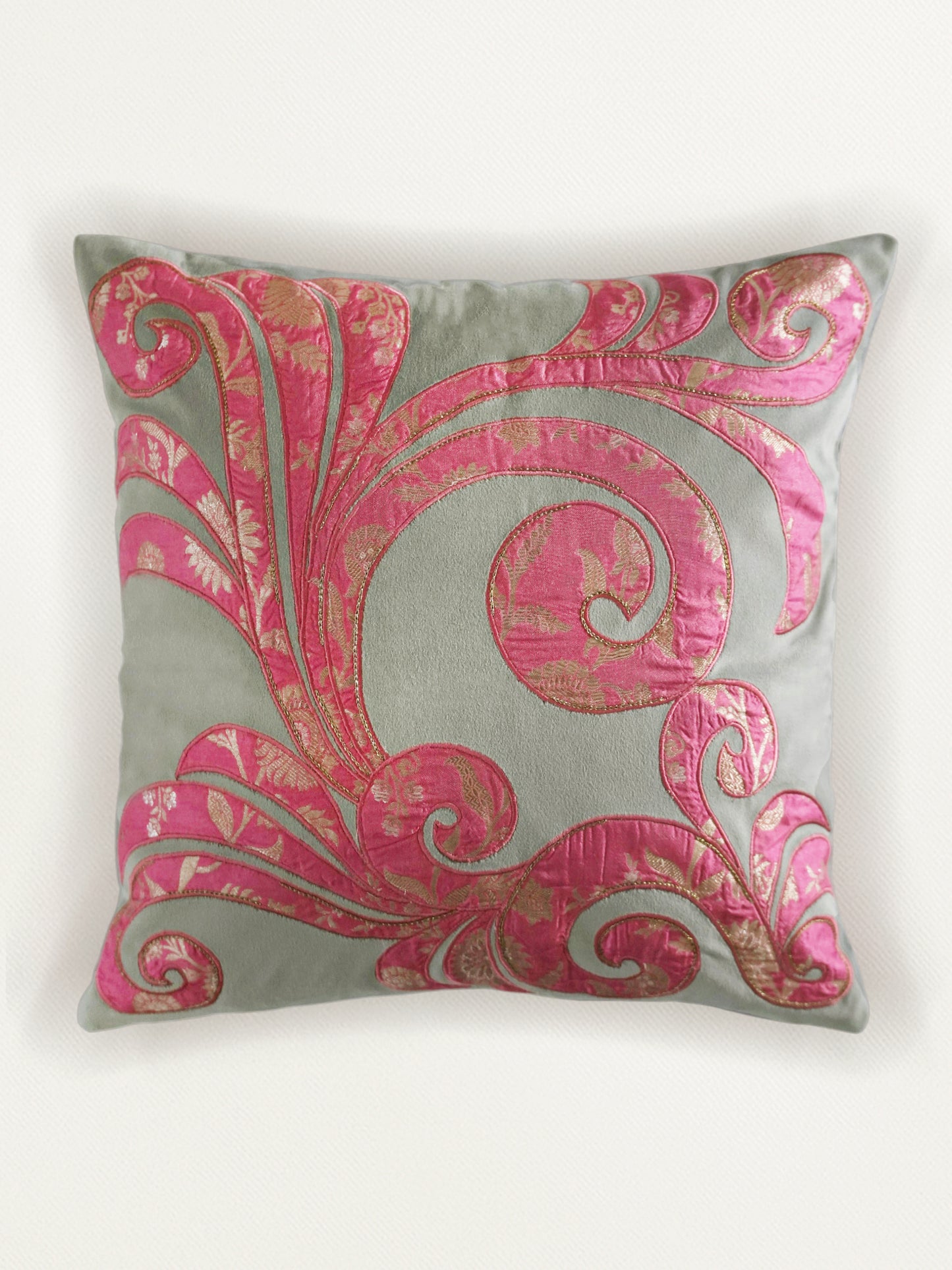 Pink Embroidered Cushion Cover 16 Inch x 16 Inch | Velvet