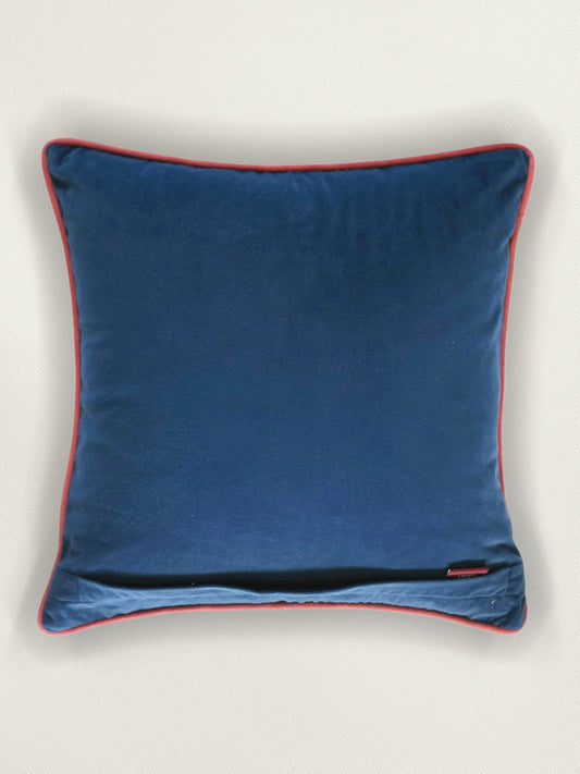 Hand Embroidered Cushion Cover 16 Inch x 16 Inch | Velvet | Blue & Red