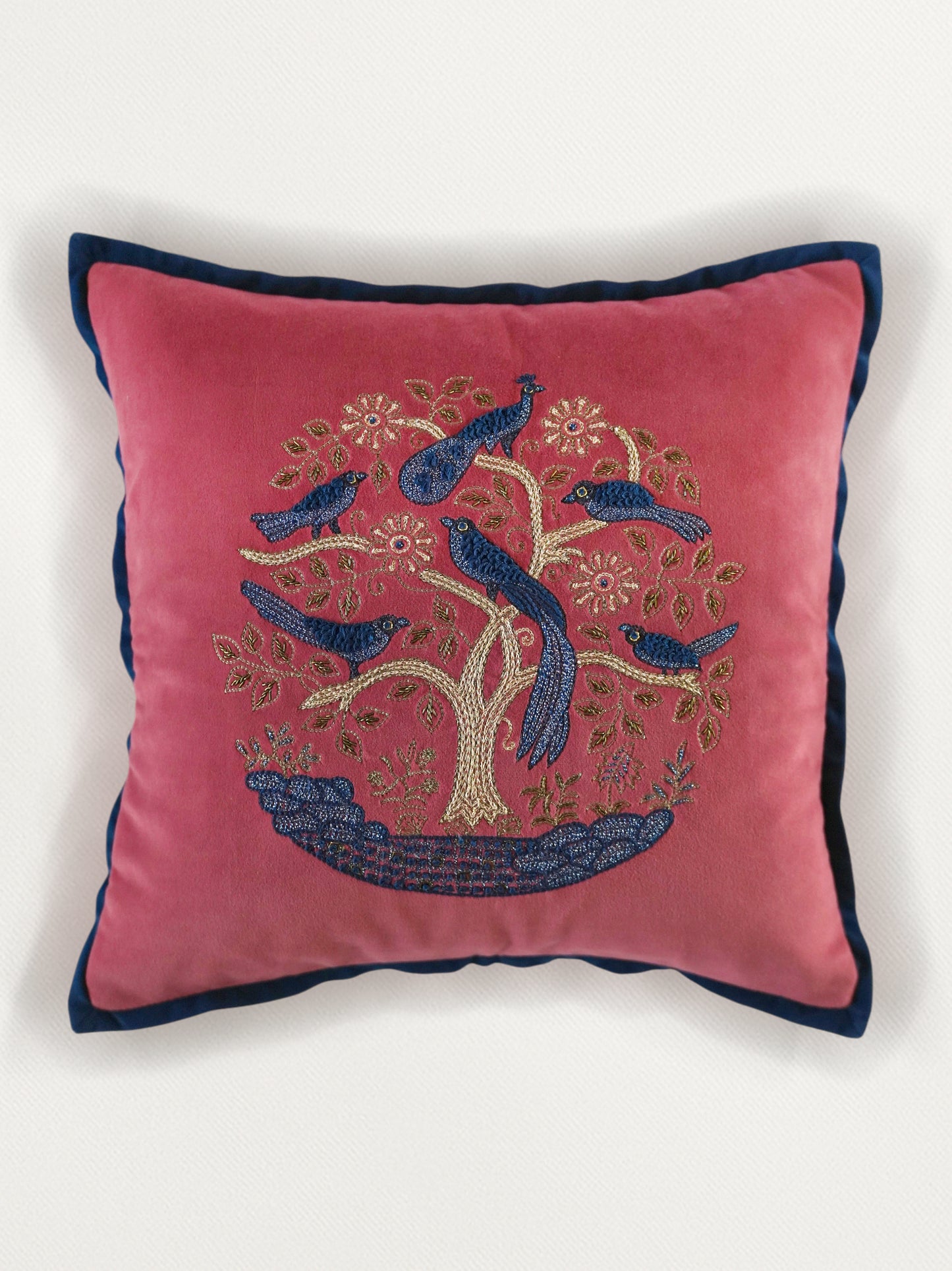 Hand Embroidered Cushion Cover 16 Inch x 16 Inch | Velvet
