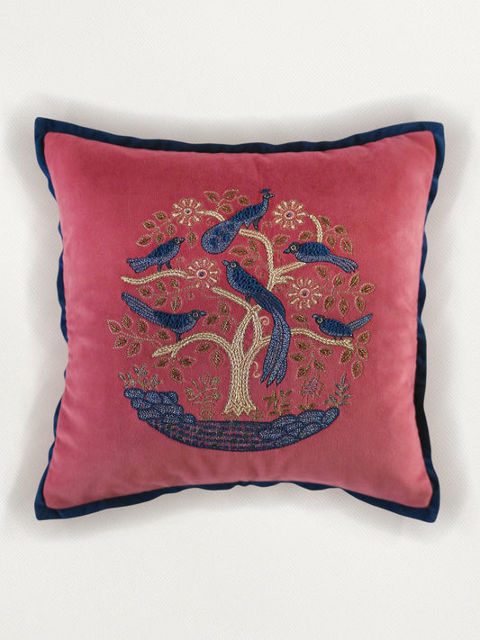 Hand Embroidered Cushion Cover 16 Inch x 16 Inch | Velvet