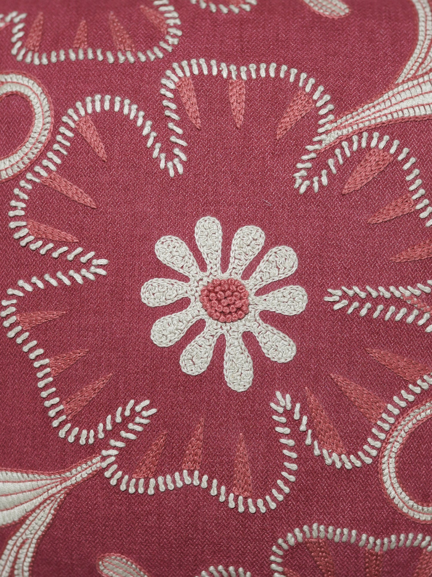 Floral Embroidered Cushion Cover 16 Inch x 16 Inch | Maroon