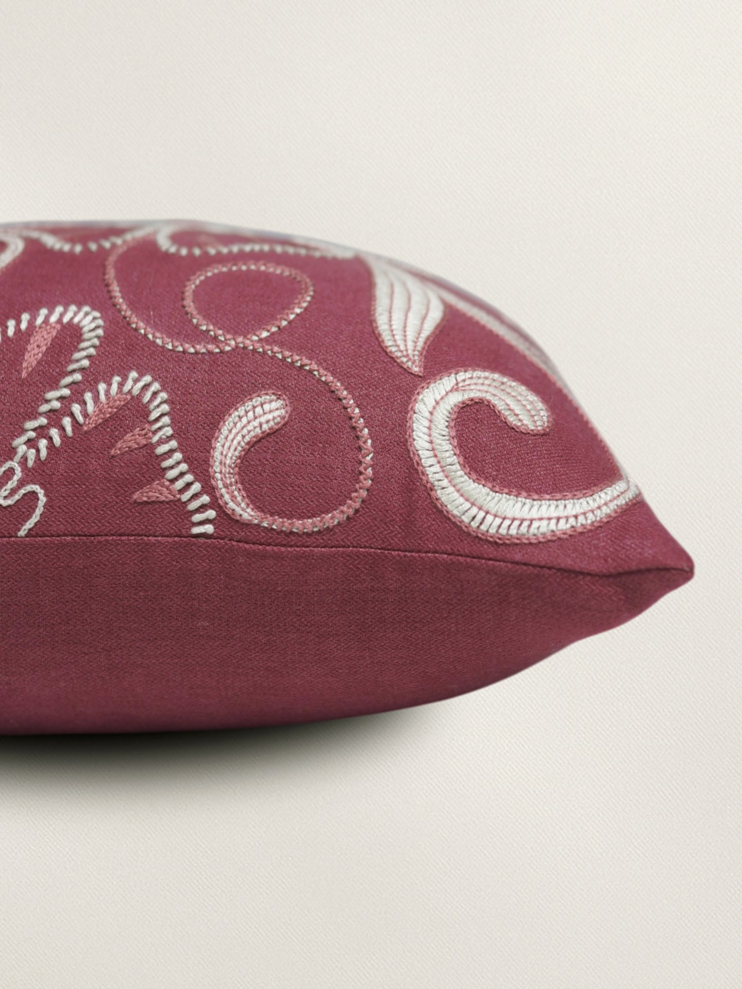 Floral Embroidered Cushion Cover 16 Inch x 16 Inch | Maroon