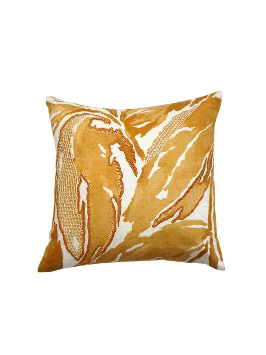 White Linen Cushion Cover - Hand and digital print, 16x16 inches, Set of 1