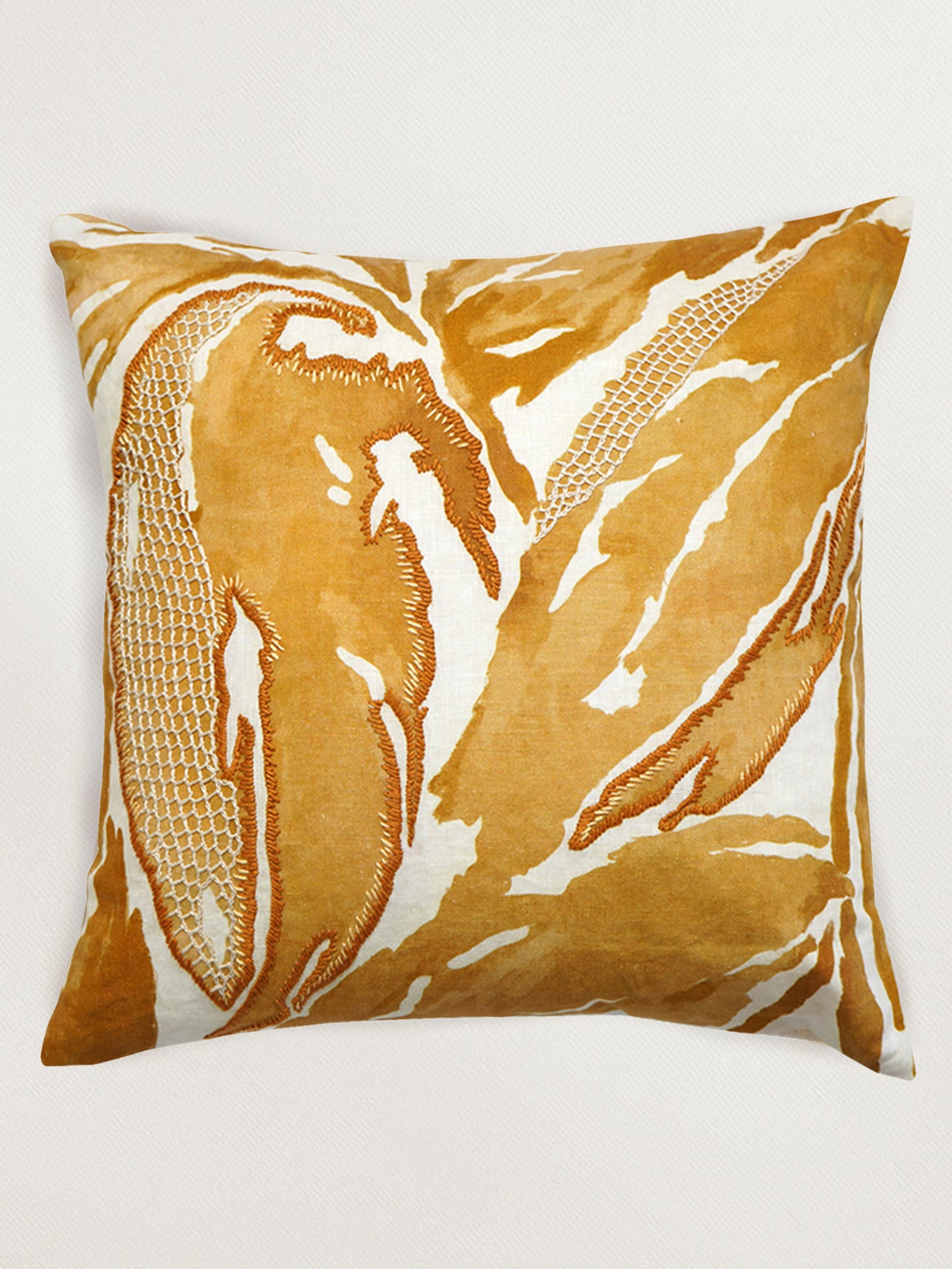 White Linen Cushion Cover - Hand and digital print, 16x16 inches, Set of 1
