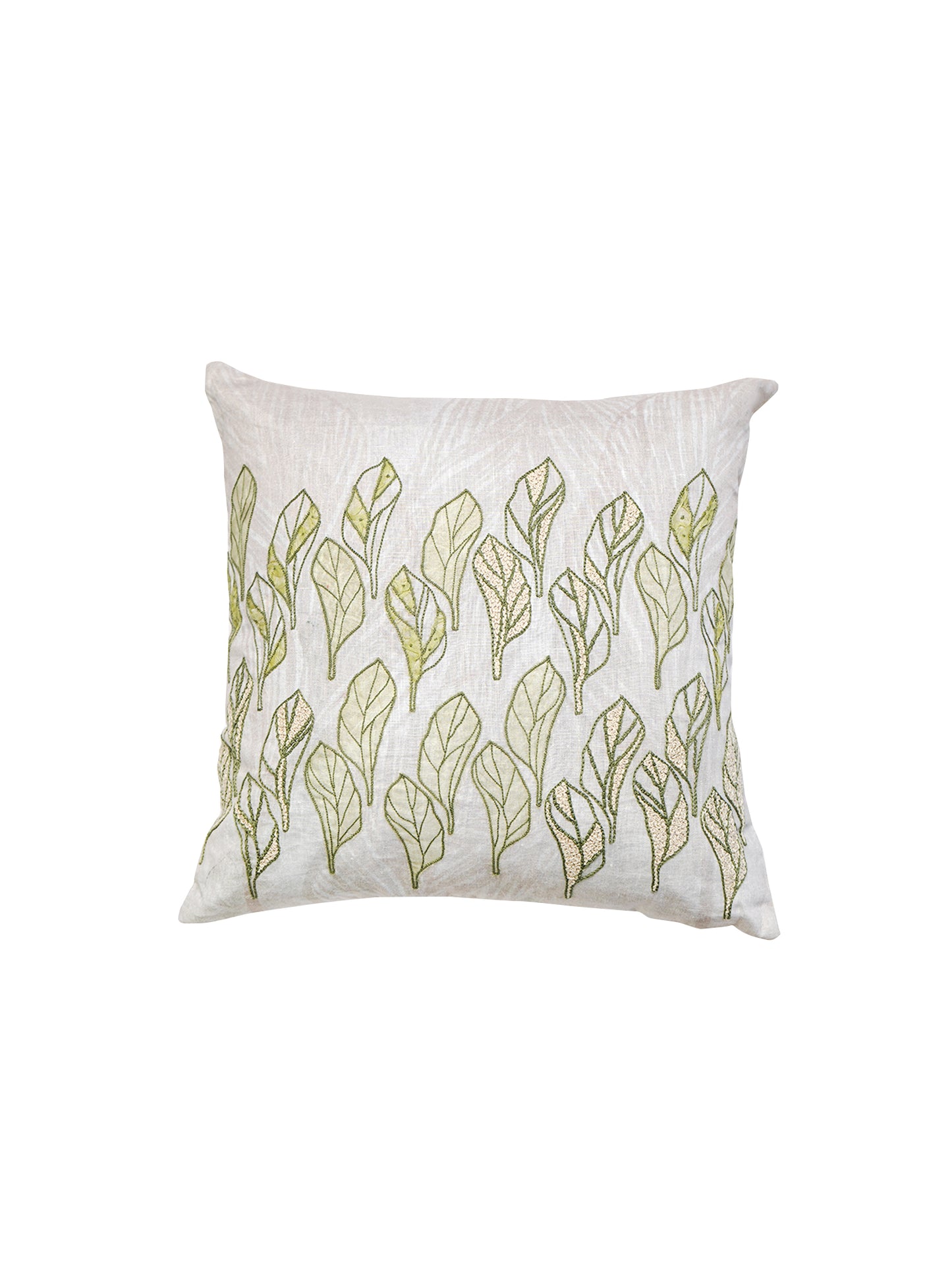 White Linen Cushion Cover with Hand Embroidery, 16x16inches, Set of 1