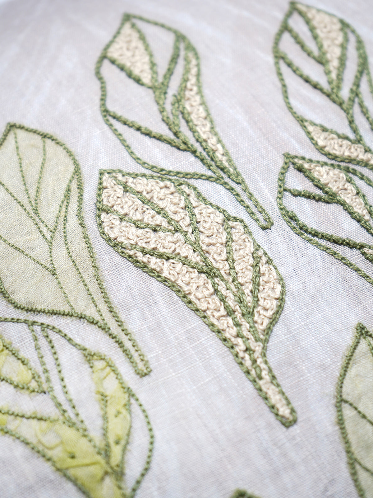 White Linen Cushion Cover with Hand Embroidery, 16x16inches, Set of 1