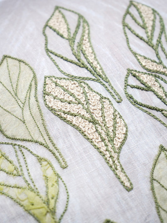 White Linen Cushion Cover with Hand Embroidery, 16x16inches, Set of 1