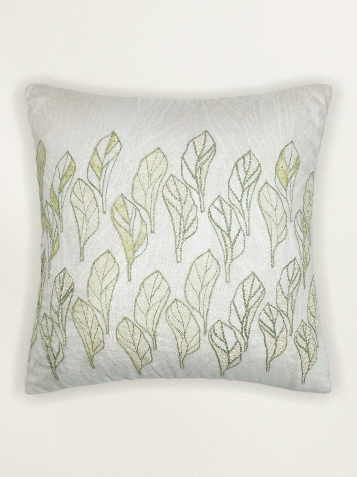 White Linen Cushion Cover with Hand Embroidery, 16x16inches, Set of 1