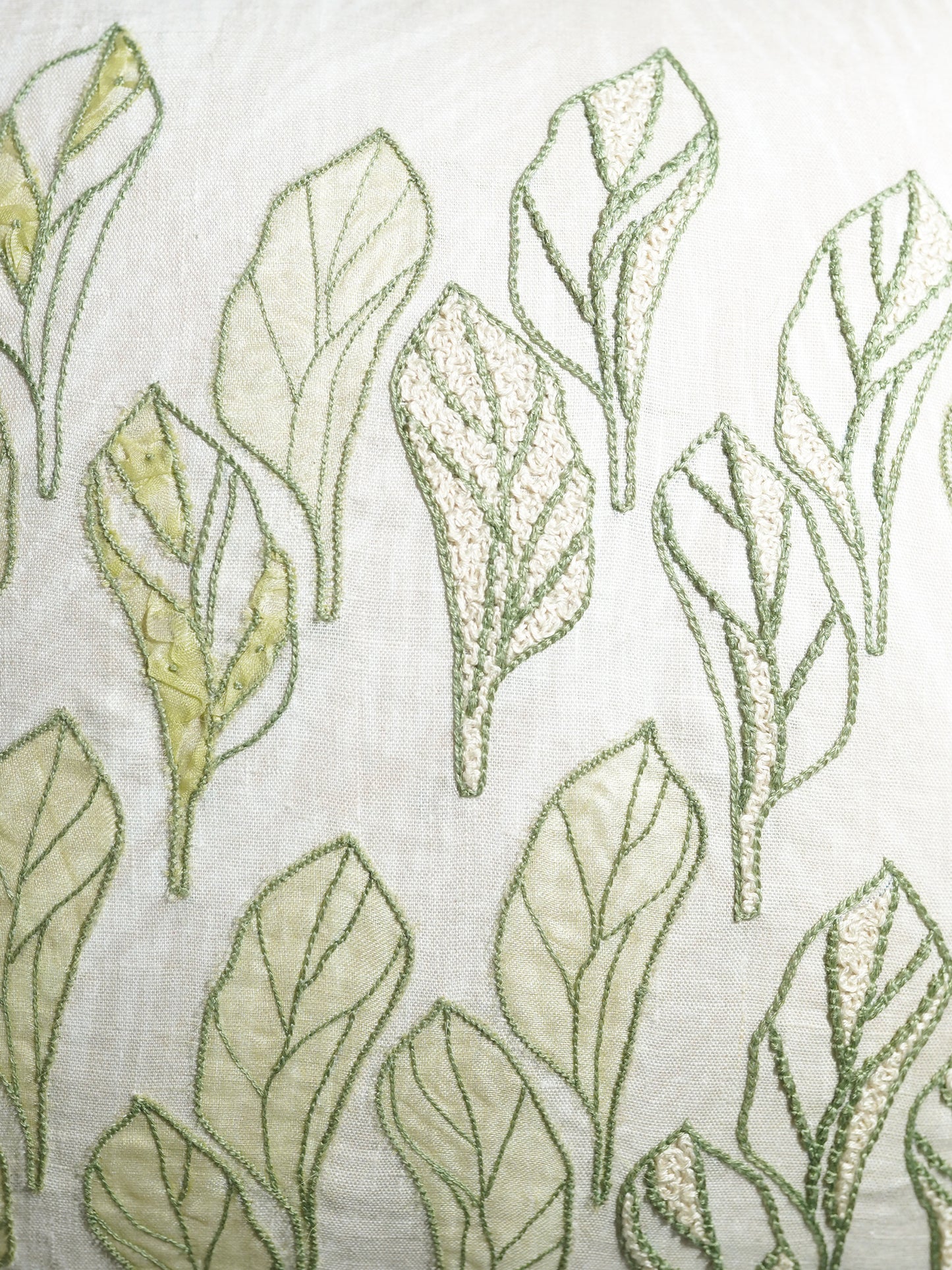 White Linen Cushion Cover with Hand Embroidery, 16x16inches, Set of 1