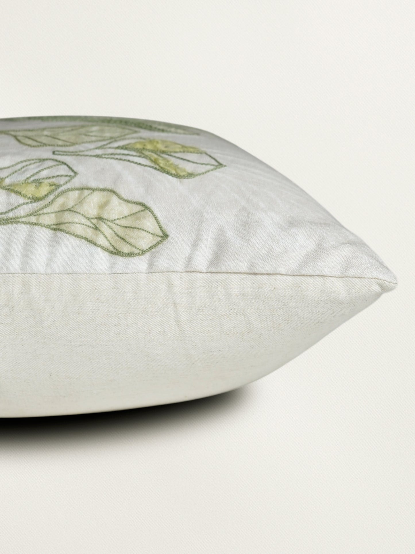 White Linen Cushion Cover with Hand Embroidery, 16x16inches, Set of 1