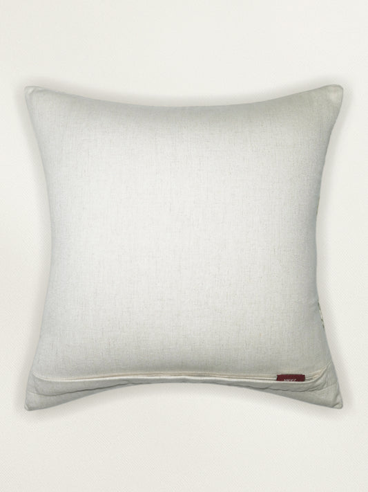 White Linen Cushion Cover with Hand Embroidery, 16x16inches, Set of 1