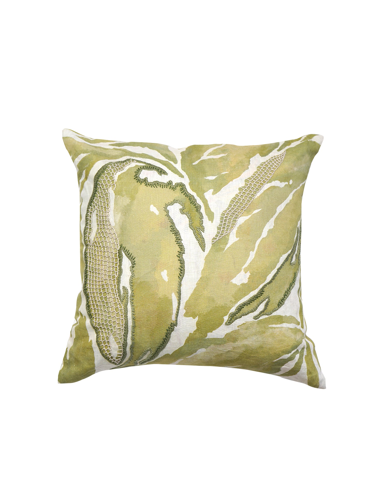 White Linen Cushion Cover -Hand and digital print, 16x16 inches, Set of 1