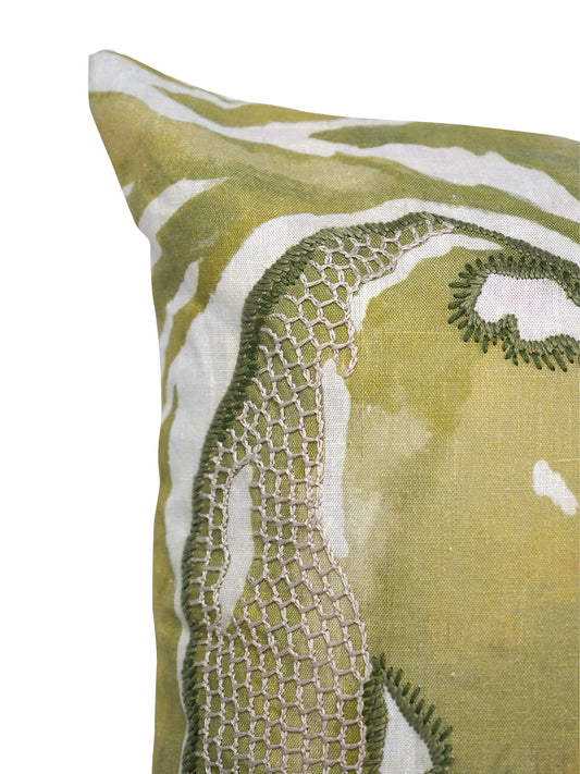 White Linen Cushion Cover -Hand and digital print, 16x16 inches, Set of 1