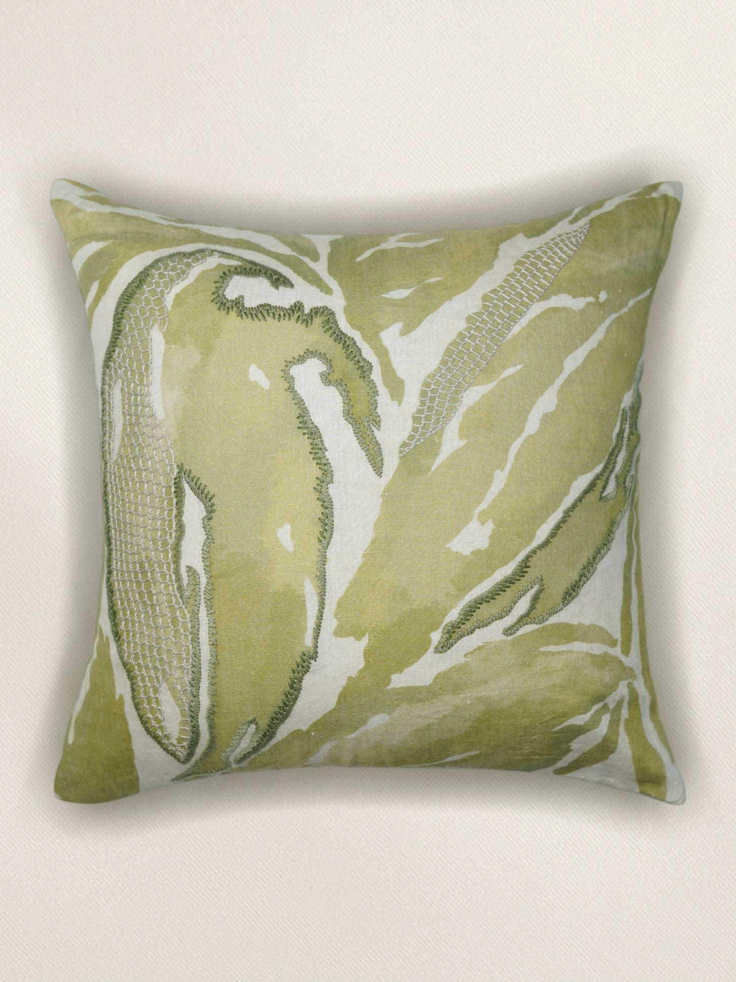 White Linen Cushion Cover -Hand and digital print, 16x16 inches, Set of 1