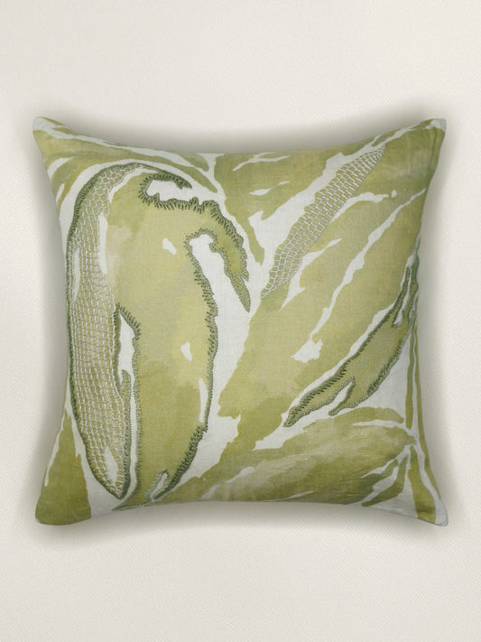 White Linen Cushion Cover -Hand and digital print, 16x16 inches, Set of 1