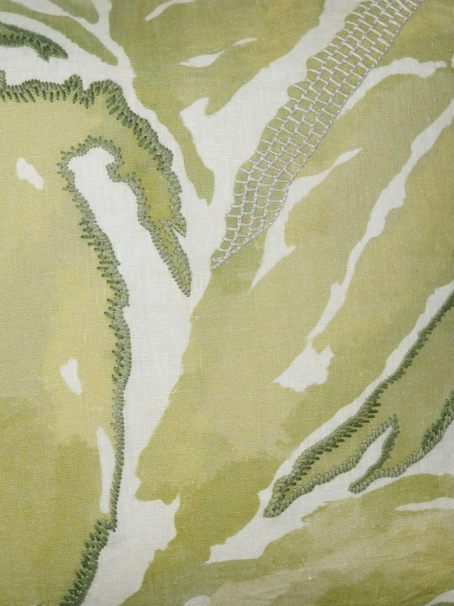 White Linen Cushion Cover -Hand and digital print, 16x16 inches, Set of 1