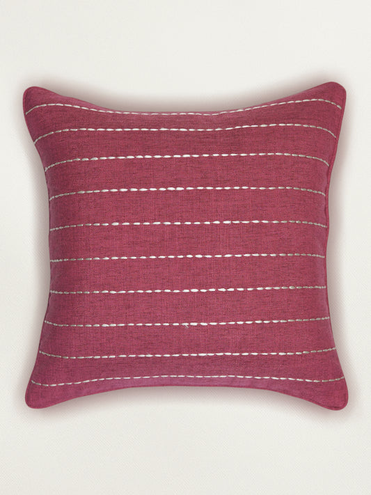 Embroidered Cushion Cover 16 Inch x 16 Inch | Polyester | Pink