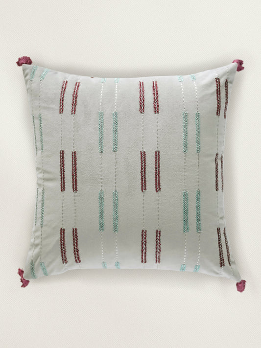 Hand Embroidered Cushion Cover with Tassels 18 Inch x 18 Inch | Velvet