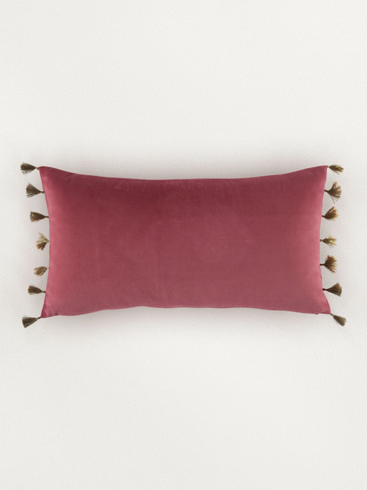 Hand Embroidered Cushion Cover 12 Inch x 22 Inch | Red | Velvet