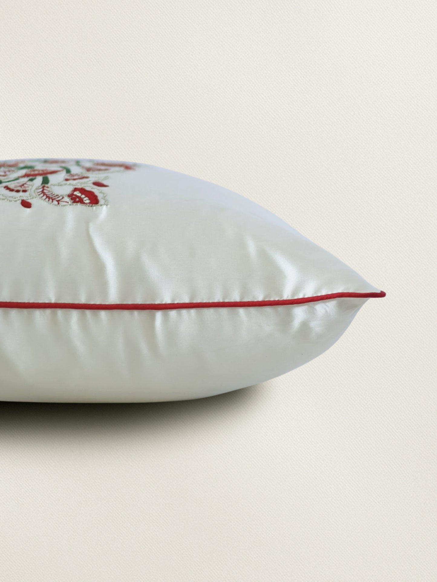 Applique Embroidered Cushion Cover 16 Inch x 16 Inch | Cord Piping | Off White