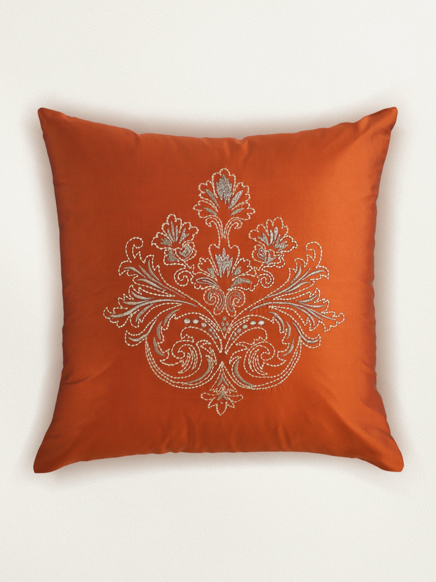 Embroidered  100% Polyester  Cushion Cover | 16 Inch  x 16 Inch | Rust