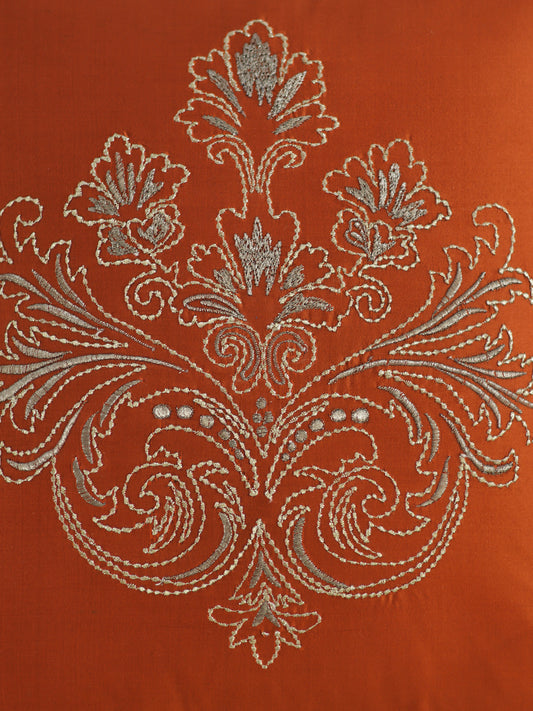 Embroidered  100% Polyester  Cushion Cover | 16 Inch  x 16 Inch | Rust
